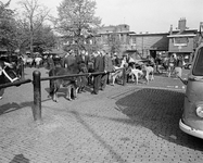 850380 Afbeelding van het monsteren van enkele pony's op het voorterrein van de Veemarkthal (Croeselaan) te Utrecht, ...